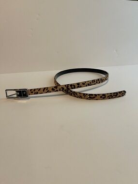 RRL Ralph Lauren reversible cheetah/black skinny belt with two tone buckle